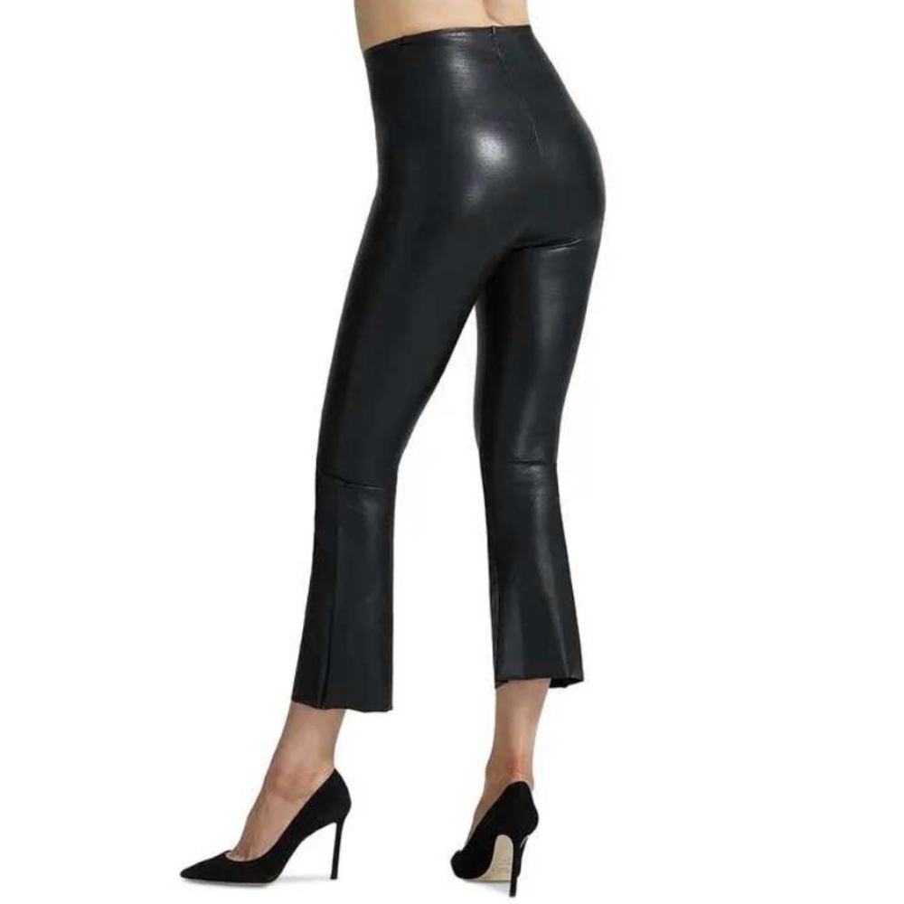 Commando Flare Crop Pull On Pants Women S Black Faux Leather Glossy Vegan Rocker - Picture 4 of 11